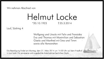 Traueranzeige von Helmut Locke von Pegnitz-Zeitung